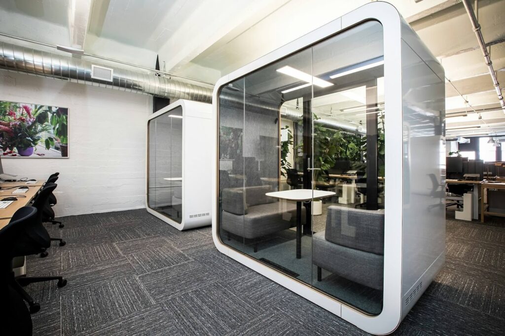 Distinctive office aesthetics are great to couple with zones where employees can take a breather
